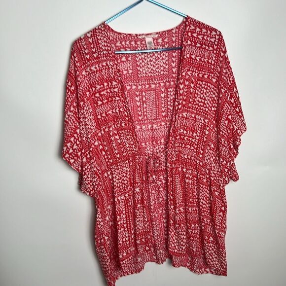 Victoria's Secret Kimono Red White Heart Cover Up Beach Lounge Boho OSFM - Picture 2 of 16